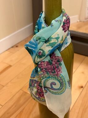 Floral Paisley Lightweight Neck Scarf in Aqua & Purple